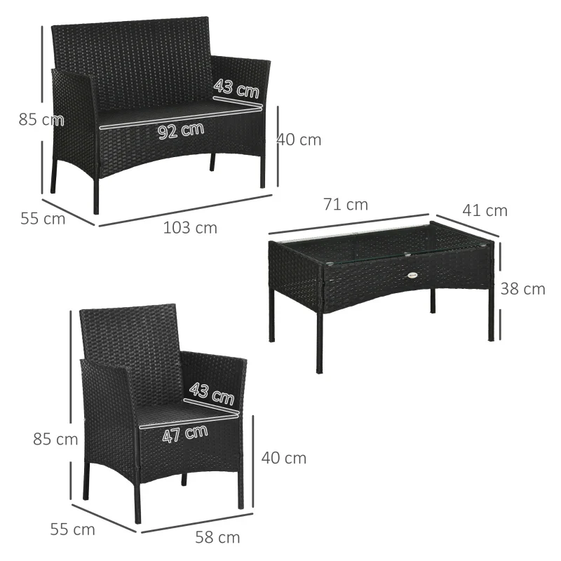 Outsunny Set da Giardino 4Pezzi in Rattan con 2 Sedie, Poltrona da Giardino a 2 Posti e Tavolino Basso - Image 3