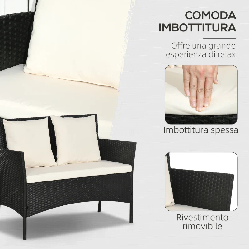 Outsunny Set da Giardino 4Pezzi in Rattan con 2 Sedie, Poltrona da Giardino a 2 Posti e Tavolino Basso - Image 5