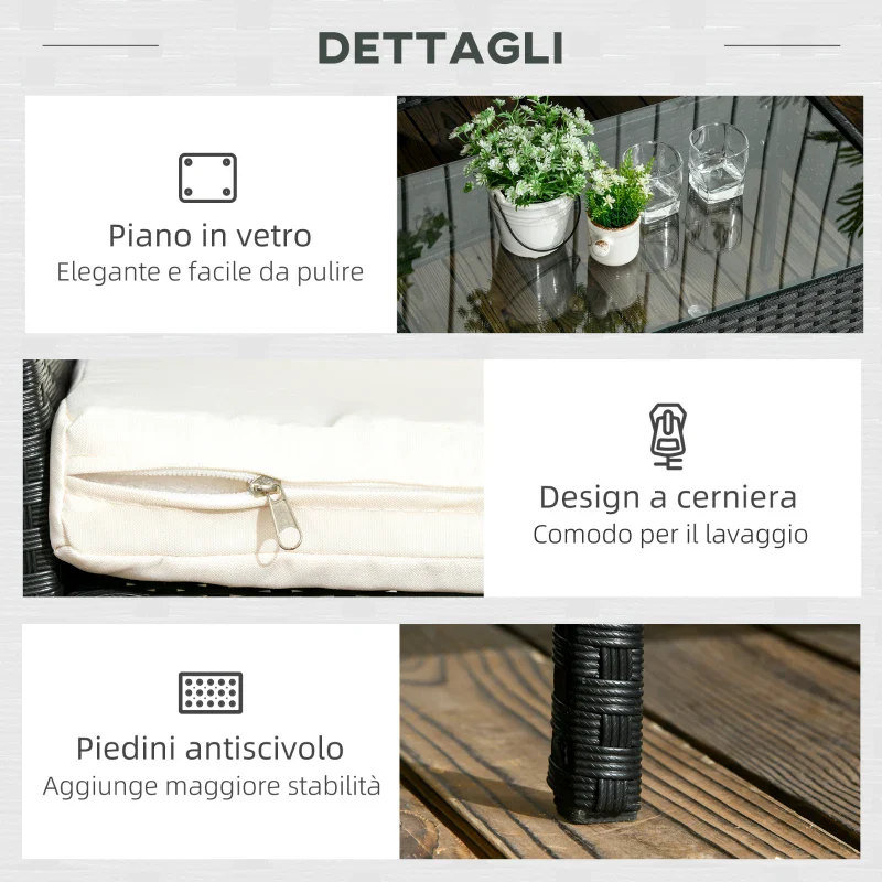Outsunny Set da Giardino 4Pezzi in Rattan con 2 Sedie, Poltrona da Giardino a 2 Posti e Tavolino Basso - Image 7