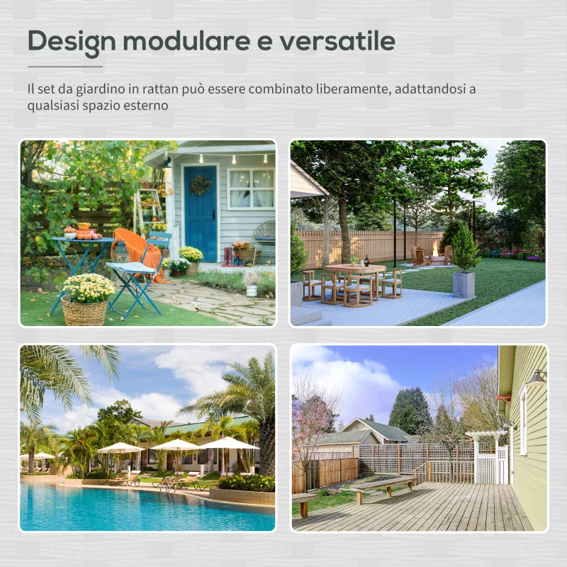 Outsunny Set da Giardino 4Pezzi in Rattan con 2 Sedie, Poltrona da Giardino a 2 Posti e Tavolino Basso - Image 8
