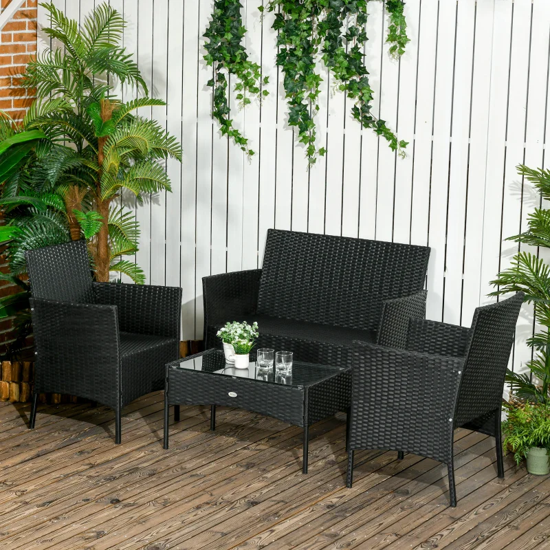 Outsunny Set da Giardino 4Pezzi in Rattan con 2 Sedie, Poltrona da Giardino a 2 Posti e Tavolino Basso - Image 9