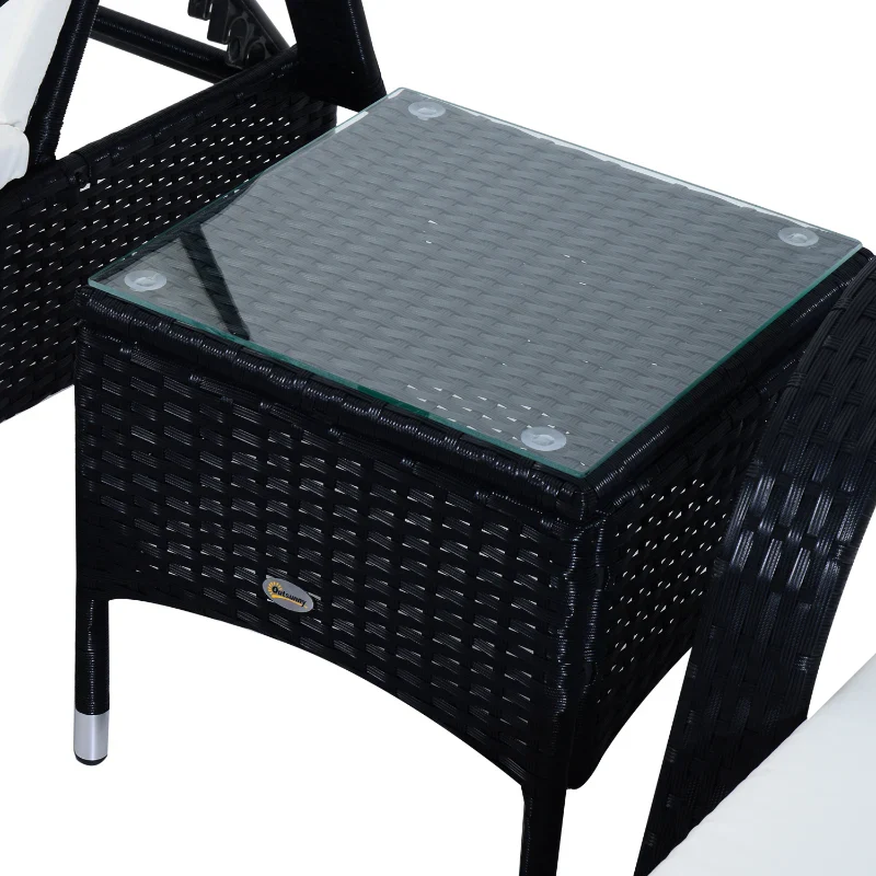 Outsunny Set da Giardino con 2 Sedie a Sdraio con Schienale Reclinabile e Tavolino Basso in Rattan PE, Nero - Image 8