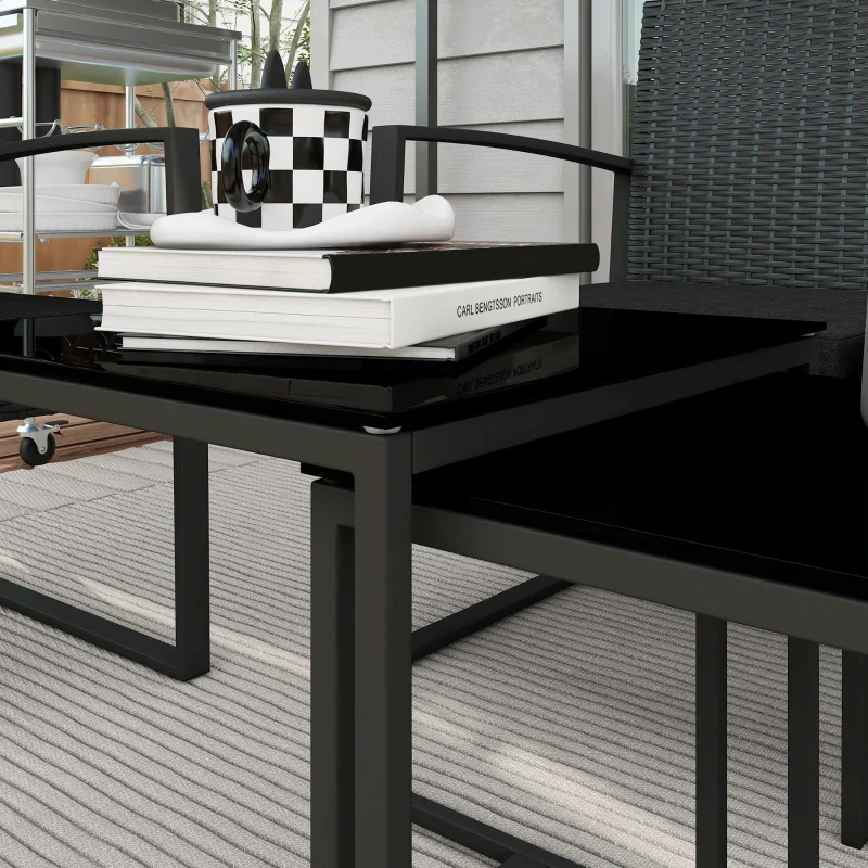 Outsunny Set da Giardino con 2 Sedie, Divanetto e 2 Tavolini con Cuscini e Piano in Vetro, Nero - Image 8