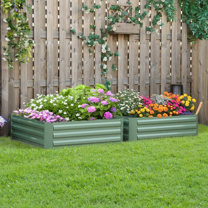 Outsunny Set di 2 Letti per Orto Rialzati in Acciaio Zincato per Piante e Ortaggi, 100x100x30cm - Image 6