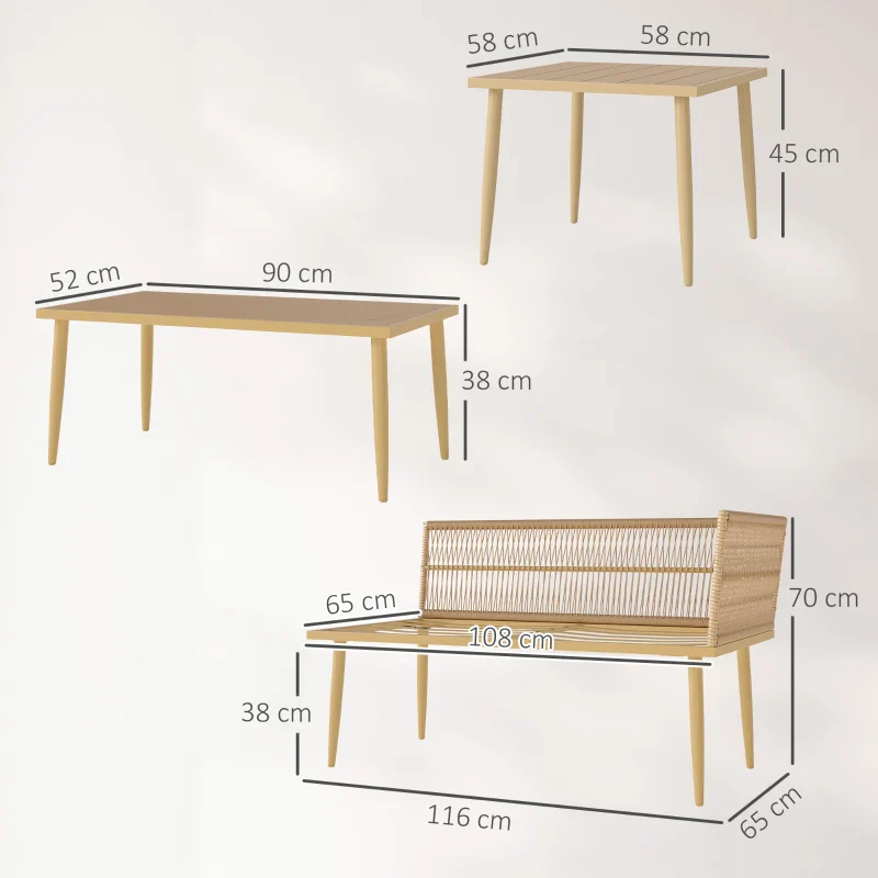 Outsunny Set Salotto da Esterno in Rattan PE con 2 Divani a 2 Posti con Cuscini e 2 Tavoli da Caffè, Colore Legno - Image 3