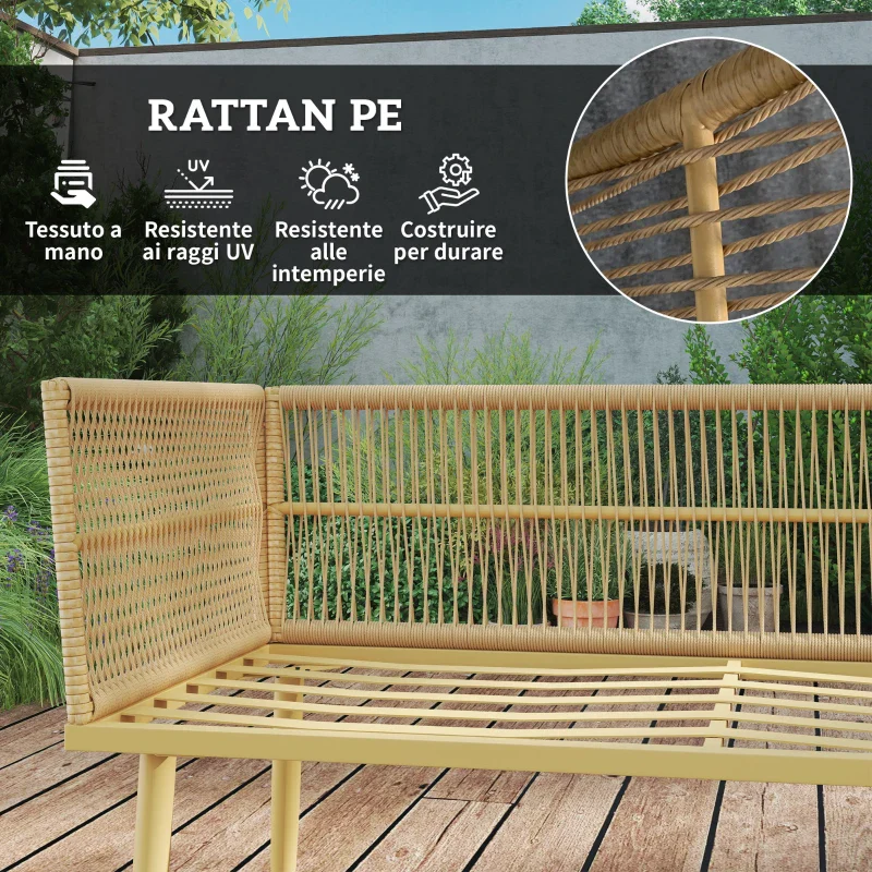 Outsunny Set Salotto da Esterno in Rattan PE con 2 Divani a 2 Posti con Cuscini e 2 Tavoli da Caffè, Colore Legno - Image 6