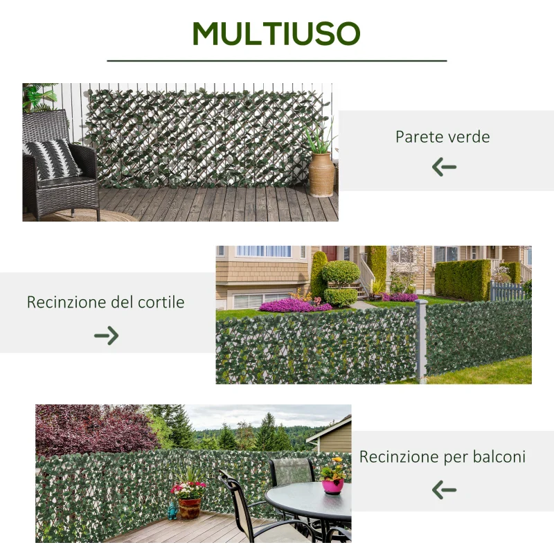 Outsunny Siepe Artificiale a 2 Sezioni da 356 Foglie di Edera, in Poliestere e Rattan, 200x100 cm, Verde e Marrone - Image 8