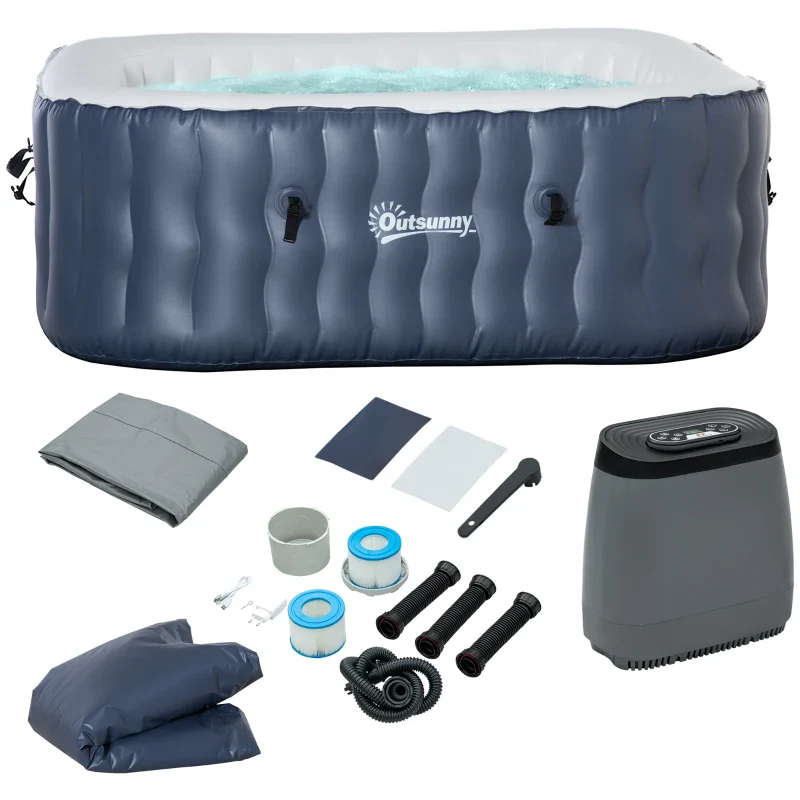 Outsunny Spa Idromassaggio Gonfiabile con 108 Getti e Riscaldamento 40°C, per 4-6 Persone, 180x180x68cm, Blu Scuro