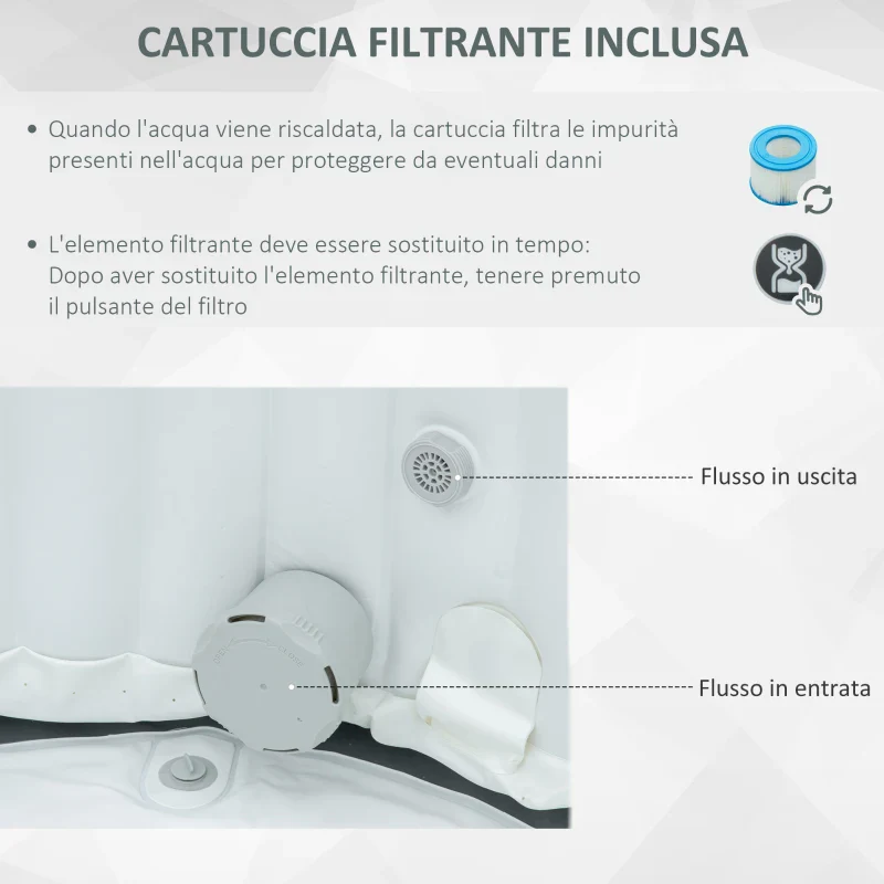 Outsunny Spa Idromassaggio Gonfiabile con 108 Getti e Riscaldamento 40°C, per 4-6 Persone, 180x180x68cm, Blu Scuro - Image 7