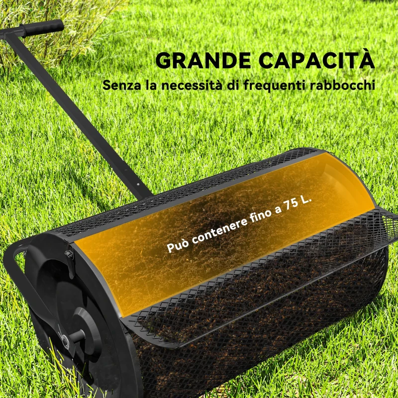 Outsunny Spandiconcime da 75L in Metallo con Manico Regolabile a T e Maniglia Imbottita, 70x40x112 cm, Nero - Image 4
