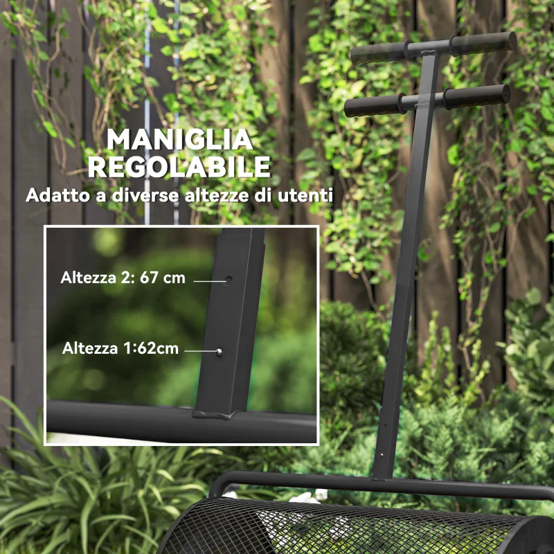 Outsunny Spandiconcime da 75L in Metallo con Manico Regolabile a T e Maniglia Imbottita, 70x40x112 cm, Nero - Image 5