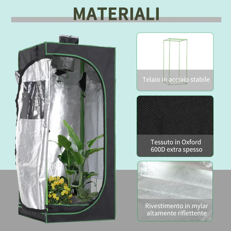 Outsunny Tenda da Coltivazione Idroponica in Mylar e Oxford 600D per Riflettere la Luce grow box grow tenda 60x60x140 cm - Image 6
