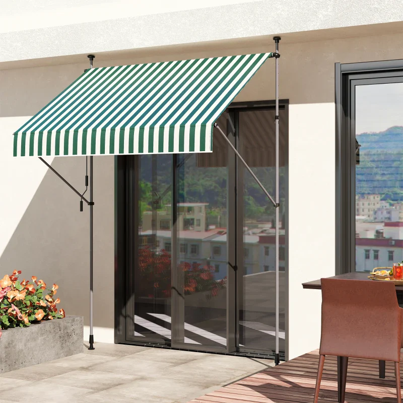 Outsunny Tenda da Sole 2x1.2 m con Supporti Regolabili e Manovella, in Alluminio, Metallo e Poliestere, Verde e Bianco - Image 2