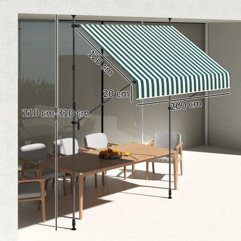Outsunny Tenda da Sole 2x1.2 m con Supporti Regolabili e Manovella, in Alluminio, Metallo e Poliestere, Verde e Bianco - Image 3