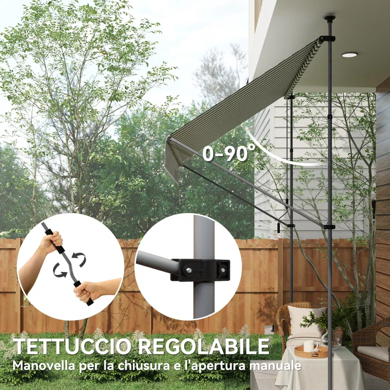 Outsunny Tenda da Sole 2x1.2 m con Supporti Regolabili e Manovella, in Alluminio, Metallo e Poliestere, Verde e Bianco - Image 4