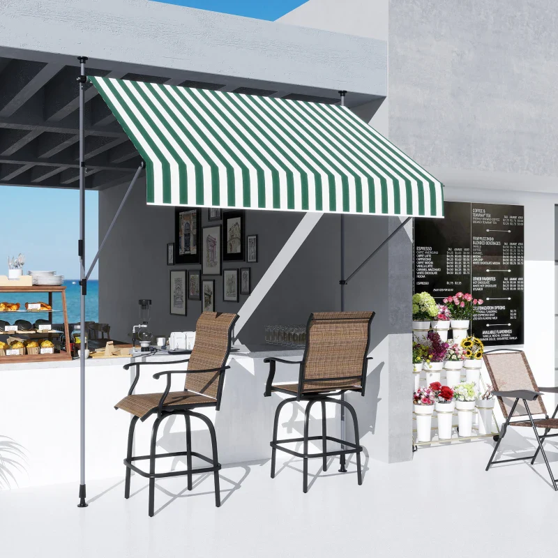 Outsunny Tenda da Sole 2x1.2 m con Supporti Regolabili e Manovella, in Alluminio, Metallo e Poliestere, Verde e Bianco - Image 7