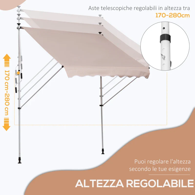 Outsunny Tenda da Sole 2x1.5 m per Esterno a Rullo con Manovella e Angolazione Regolabile, Beige - Image 3