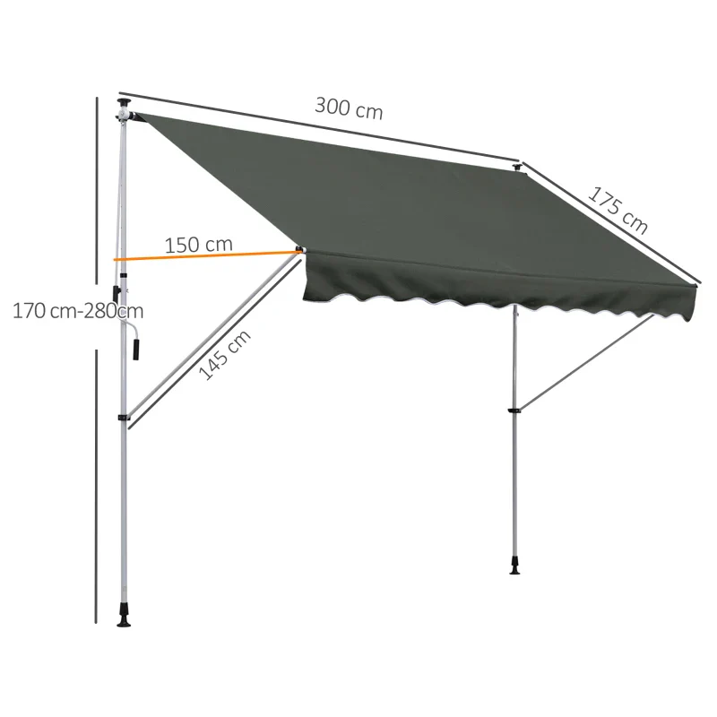 Outsunny Tenda da Sole 3x1.5 m a Bracci con Manovella, Struttura Telescopica in Metallo e Parasole in Poliestere - Image 2