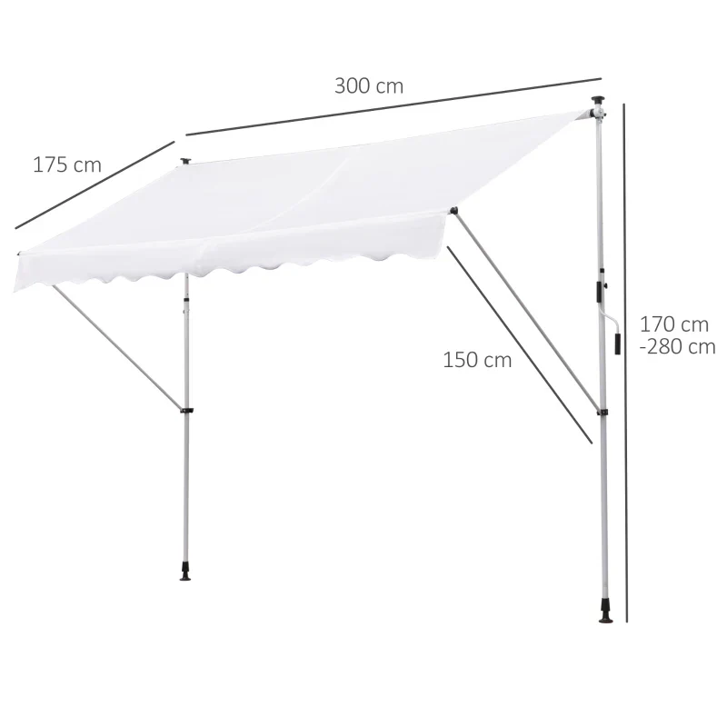 Outsunny Tenda da Sole a Bracci 3x1.5m con Manovella e Struttura Telescopica, Bianco - Image 2