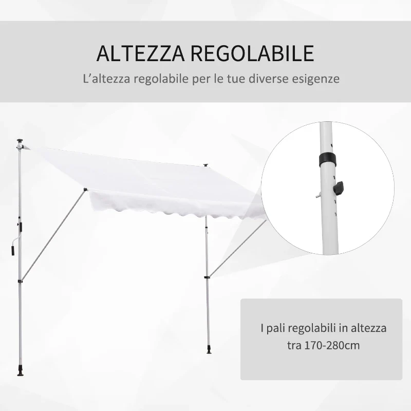 Outsunny Tenda da Sole a Bracci 3x1.5m con Manovella e Struttura Telescopica, Bianco - Image 5