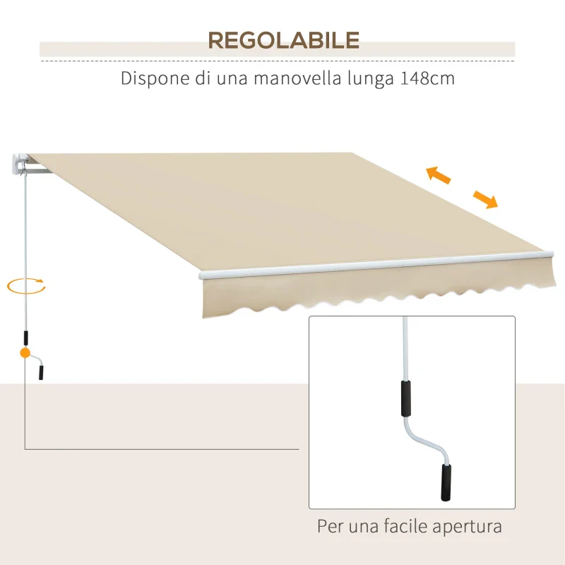 Outsunny Tenda da Sole per Esterno a Bracci Avvolgibile con Apertura a Manovella, 360x250 cm, Crema - Image 5