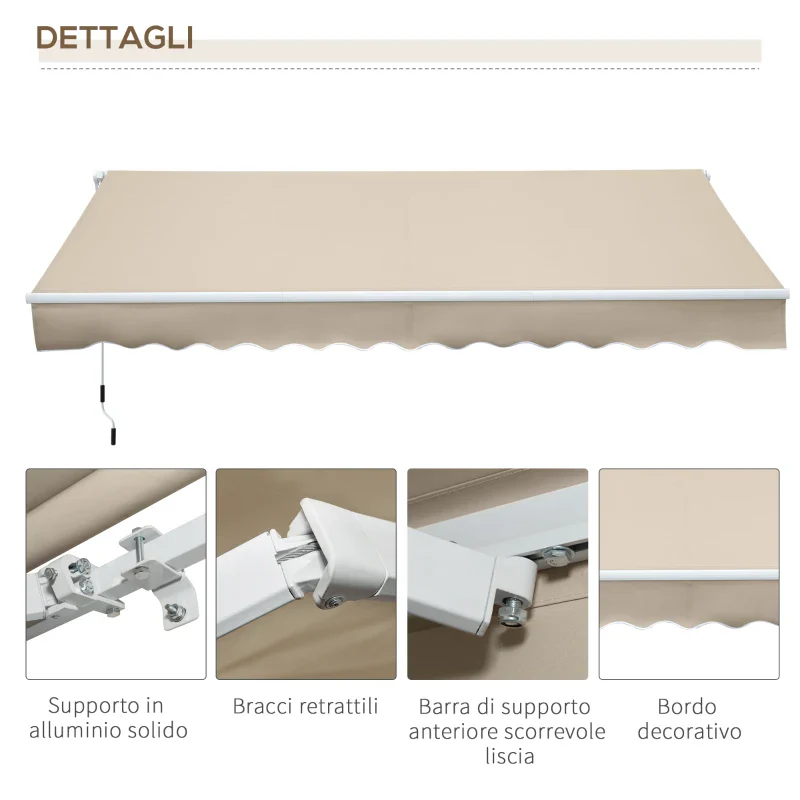 Outsunny Tenda da Sole per Esterno a Bracci Avvolgibile con Apertura a Manovella, 360x250 cm, Crema - Image 6