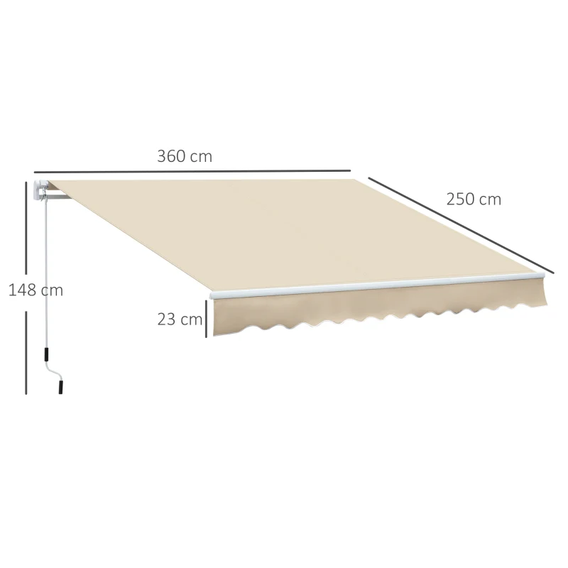 Outsunny Tenda da Sole per Esterno a Bracci Avvolgibile con Apertura a Manovella, 360x250 cm, Crema - Image 2
