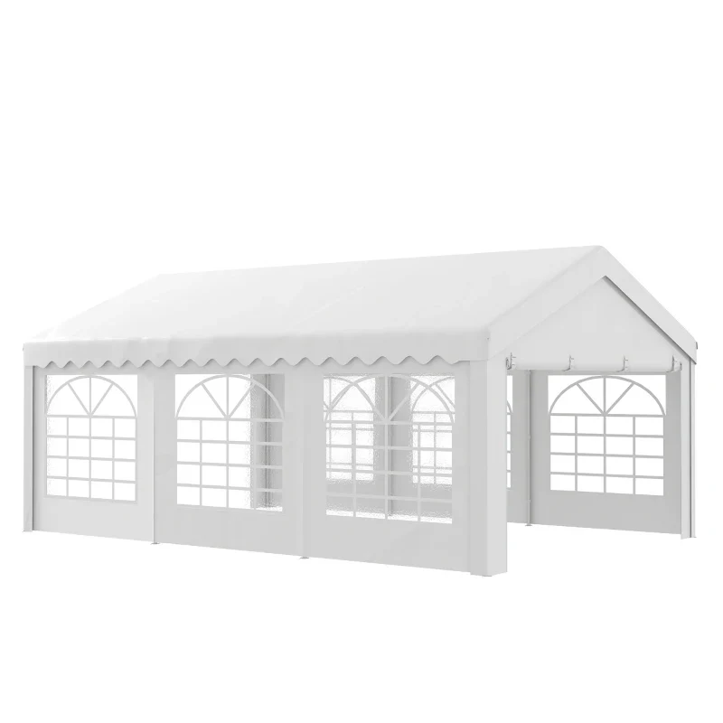 Outsunny Tendone per Feste 6x4m con Pareti Rimovibili, Porte e 6 Finestre, Bianco
