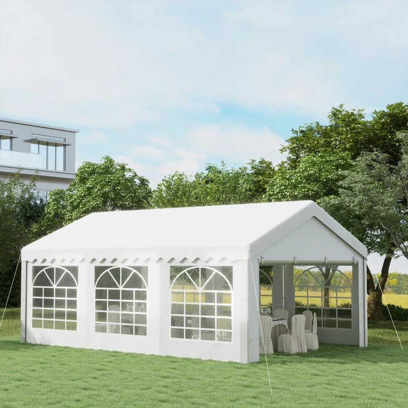 Outsunny Tendone per Feste 6x4m con Pareti Rimovibili, Porte e 6 Finestre, Bianco - Image 2