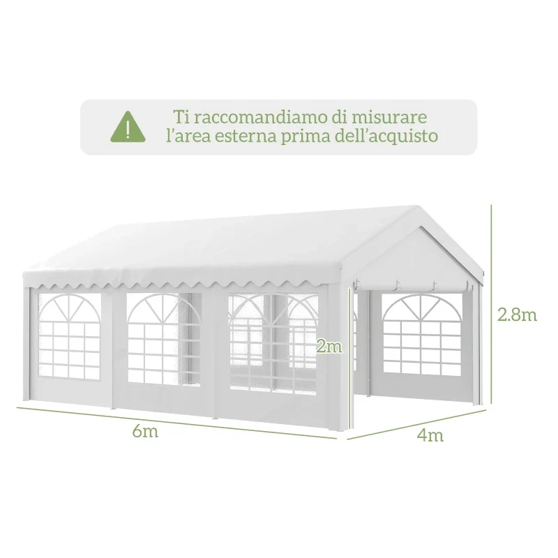 Outsunny Tendone per Feste 6x4m con Pareti Rimovibili, Porte e 6 Finestre, Bianco - Image 3