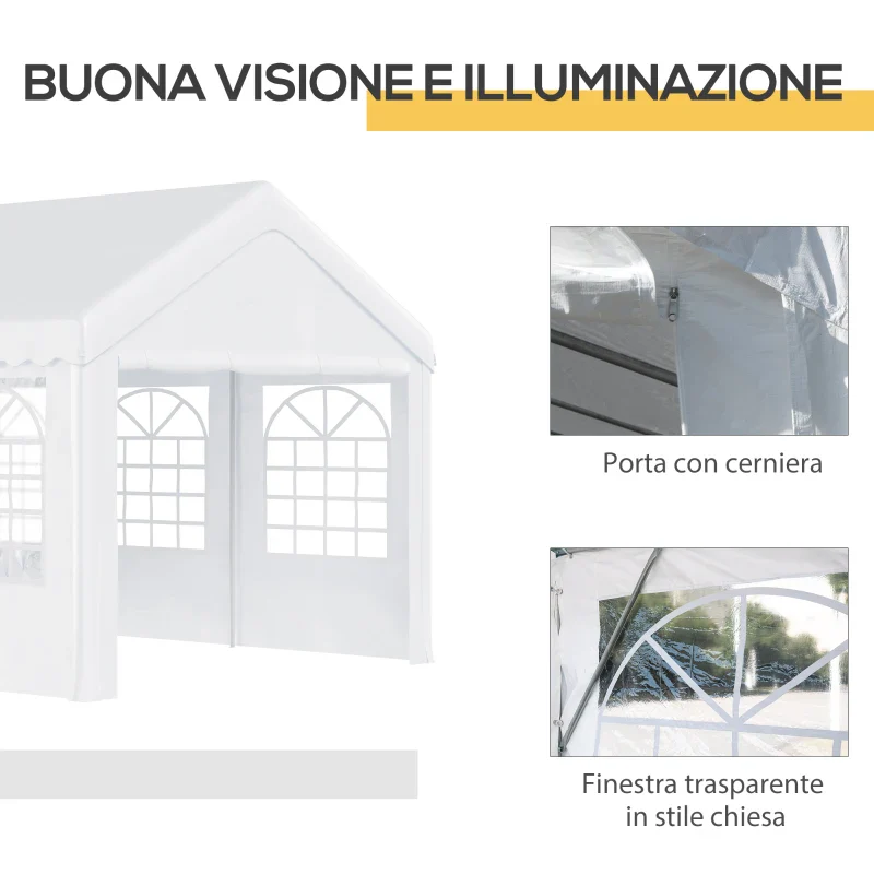 Outsunny Tendone per Feste 6x4m con Pareti Rimovibili, Porte e 6 Finestre, Bianco - Image 4