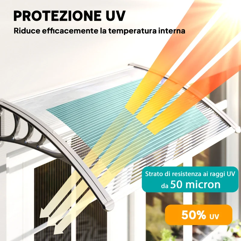 Outsunny Tettoia in Policarbonato Anti-UV da Esterno per Porte e Finestre da 100x80 cm - Image 3