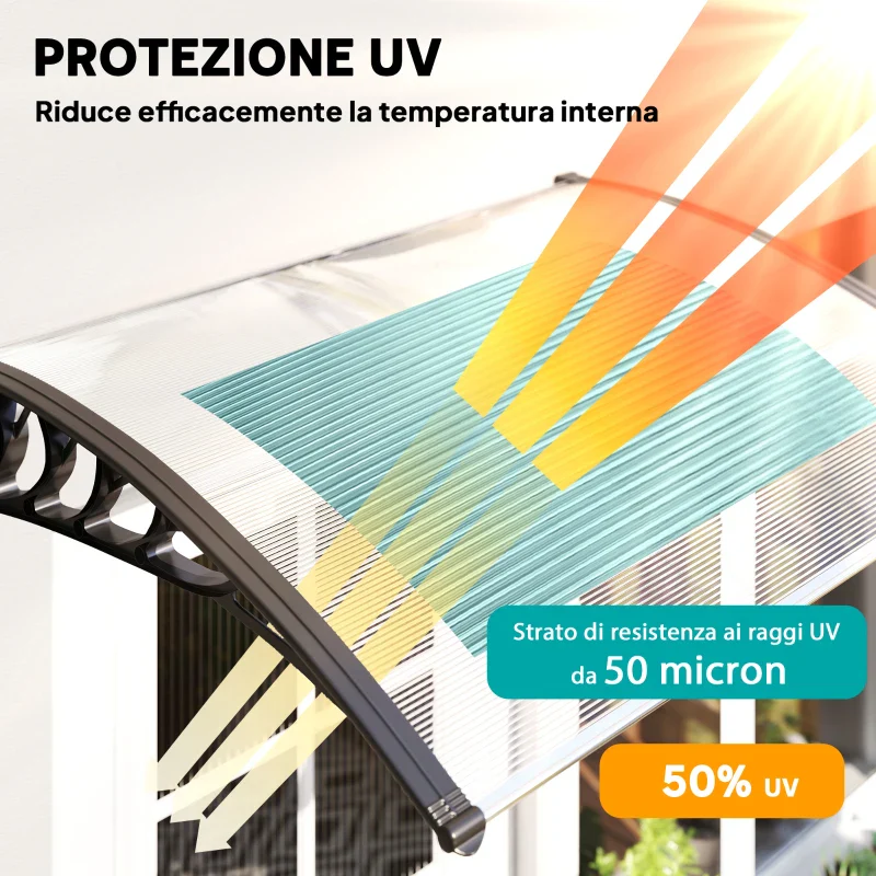 Outsunny Tettoia per Esterni Curva con Viti e Bulloni Inclusi, in Policarbonato, PP e Alluminio, 122x89x24 cm - Image 4
