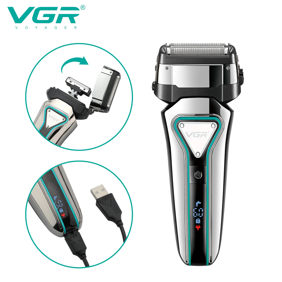 VGR Rasoio Elettrico Professionale | Batteria | Ricaricabile | Barba | Capelli V-333 - Image 4