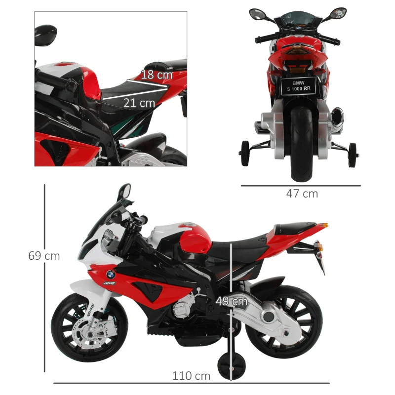 HOMCOM Moto Elettrica per Bambini 3-8 Anni con Licenza BMW, Batteria 12V, Rotelle e Luci, 110x47x69 cm - Image 3