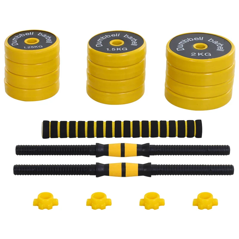 Set Manubri Regolabili 2 in 1 con Barra Bilanciere, Pesi Manubri Pesi con 12 Dischi per Allenamento Casa/Palestra, Nero e Giallo - Image 4