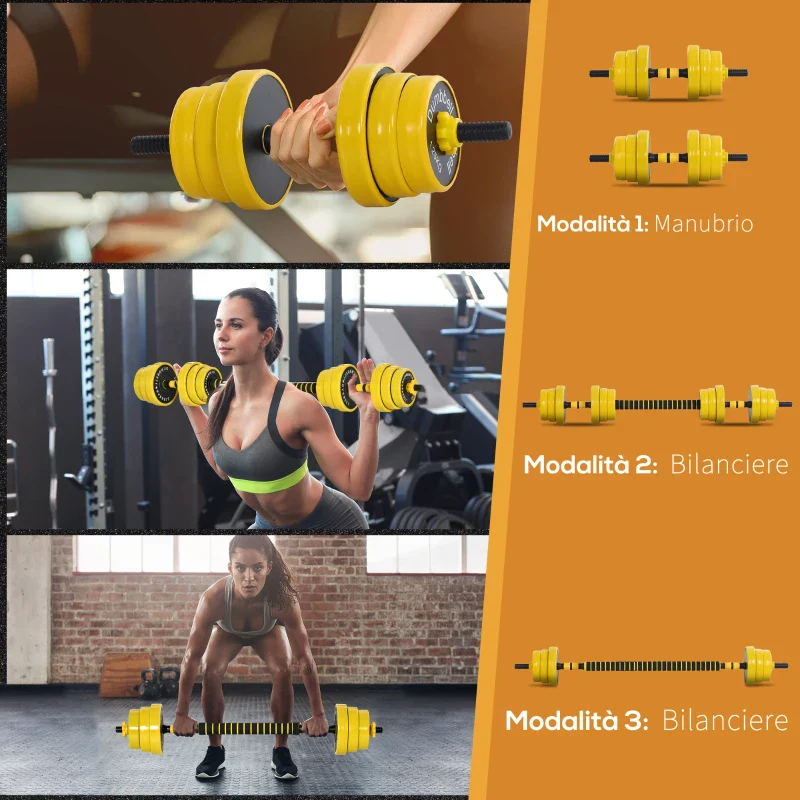 Set Manubri Regolabili 2 in 1 con Barra Bilanciere, Pesi Manubri Pesi con 12 Dischi per Allenamento Casa/Palestra, Nero e Giallo - Image 5