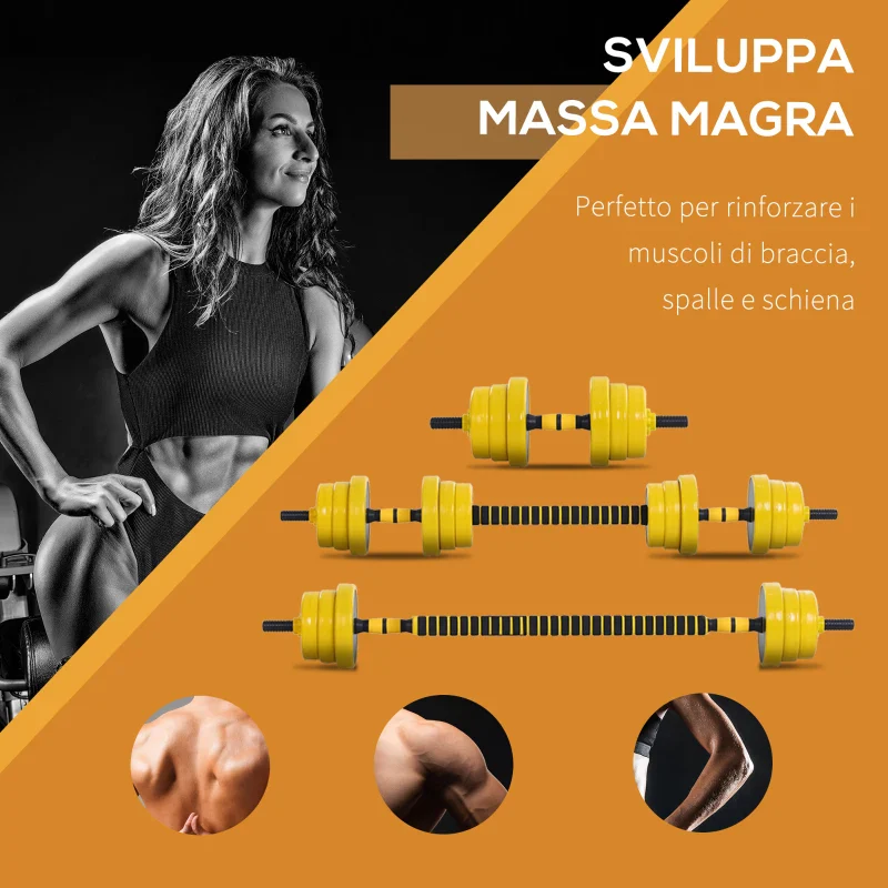 Set Manubri Regolabili 2 in 1 con Barra Bilanciere, Pesi Manubri Pesi con 12 Dischi per Allenamento Casa/Palestra, Nero e Giallo - Image 6