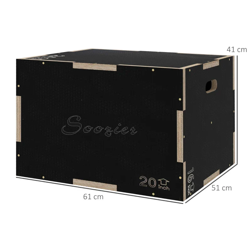 SPORTNOW Box Jump Pliometrico a 3 Altezze in Legno Antiscivolo, 61-51-41cm, Nero - Image 3