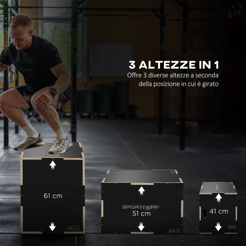 SPORTNOW Box Jump Pliometrico a 3 Altezze in Legno Antiscivolo, 61-51-41cm, Nero - Image 4