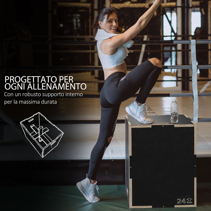 SPORTNOW Box Jump Pliometrico a 3 Altezze in Legno Antiscivolo, 61-51-41cm, Nero - Image 6
