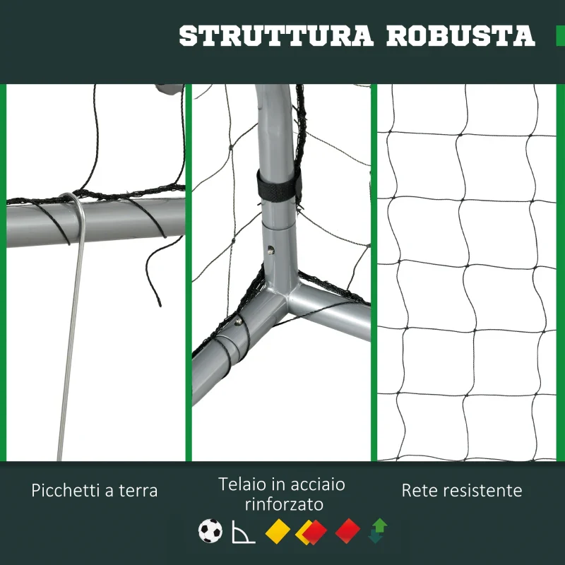SPORTNOW Porta da Calcio Grigia 300x120x200 cm con Viti e Picchetti inclusi, in PE e Metallo - Image 3