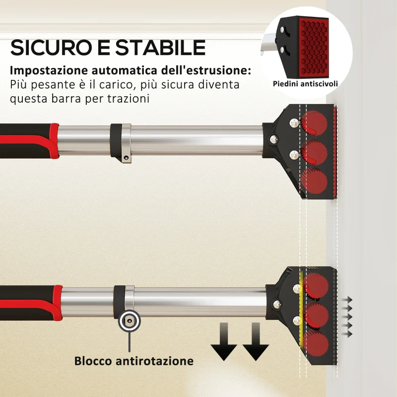 SPORTNOW Sbarra per Trazioni a Larghezza Regolabile con Impugnature Antiscivolo, 75-92x10x7 cm, Rosso e Nero - Image 6