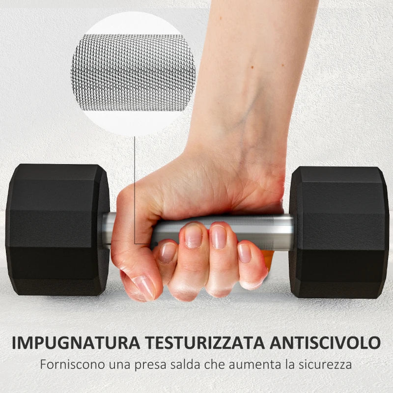 SPORTNOW Set 2 Manubri a 12 Lati da 5 kg in Metallo e Gomma con Impugnatura Antiscivolo, 25x9.5x9.5 cm, Nero - Image 6