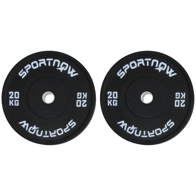 SPORTNOW Set di 2 Dischi Palestra da 20kg per Bilanciere e Manubri con Attacco Ø5cm, Nero