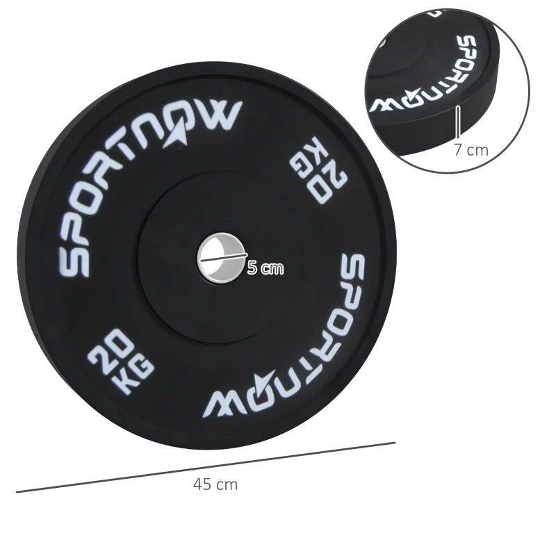 SPORTNOW Set di 2 Dischi Palestra da 20kg per Bilanciere e Manubri con Attacco Ø5cm, Nero - Image 3