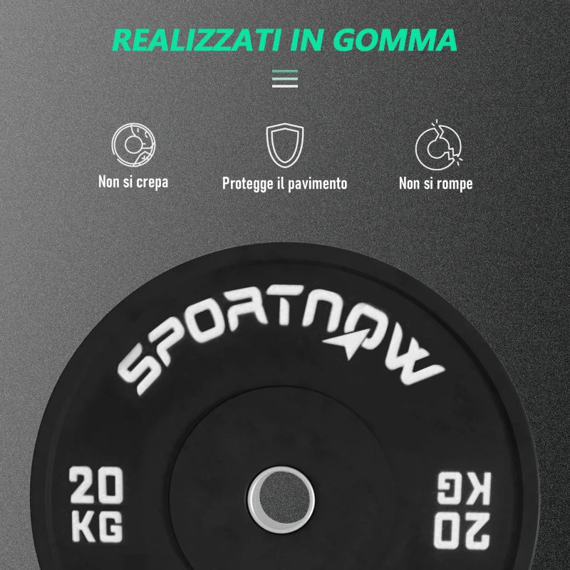 SPORTNOW Set di 2 Dischi Palestra da 20kg per Bilanciere e Manubri con Attacco Ø5cm, Nero - Image 5