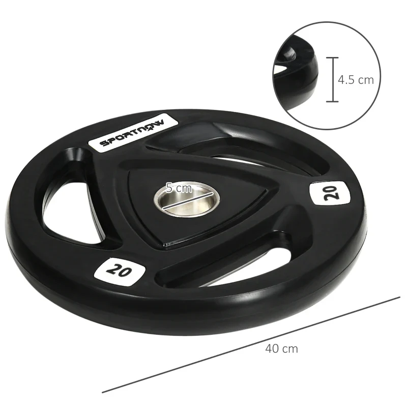 SPORTNOW Set di 2 Dischi Pesi da 20kg in Acciaio con Rivestimento in Gomma per Bilanciere - Image 3