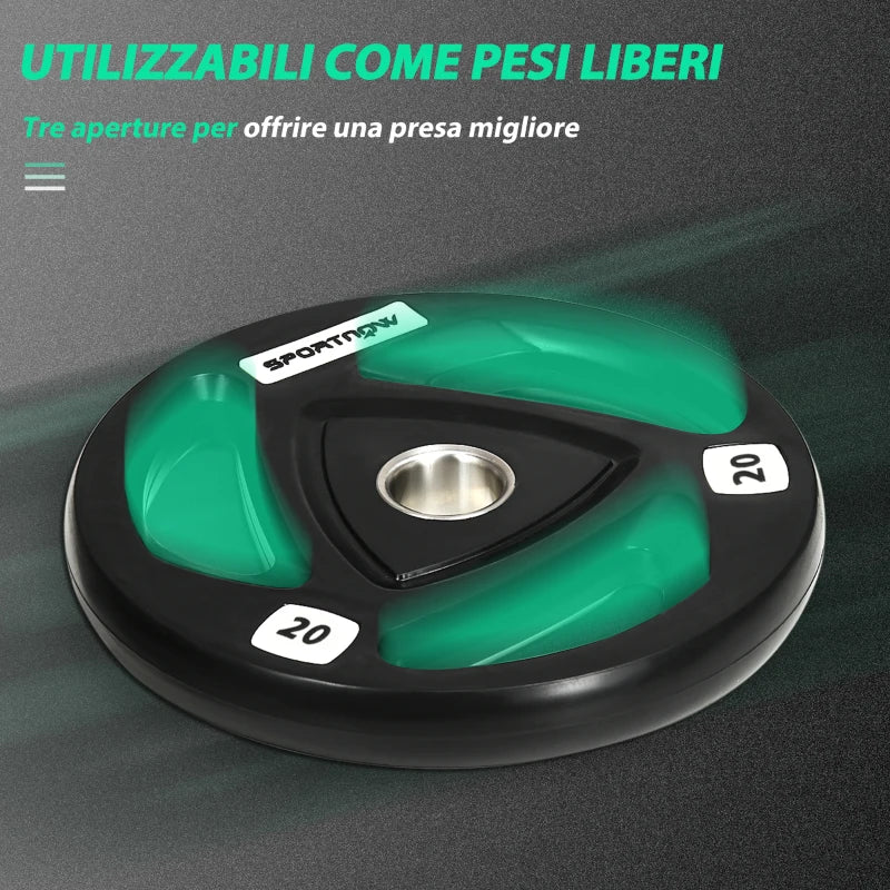 SPORTNOW Set di 2 Dischi Pesi da 20kg in Acciaio con Rivestimento in Gomma per Bilanciere - Image 4