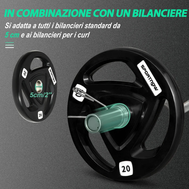 SPORTNOW Set di 2 Dischi Pesi da 20kg in Acciaio con Rivestimento in Gomma per Bilanciere - Image 5